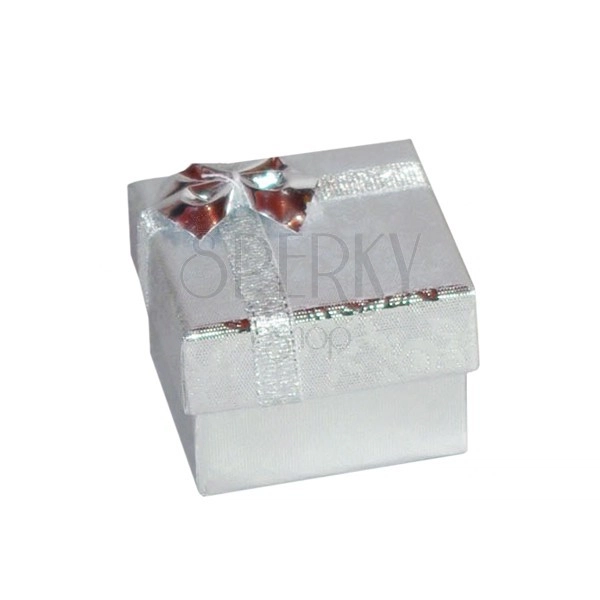 Dárková krabička na náušnice - stříbrné lesklé růže, mašle, 50 mm