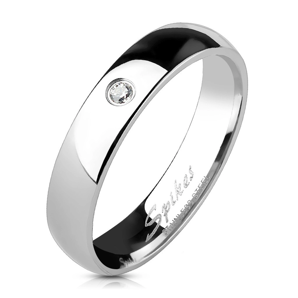 Ocelový prsten - čirý zirkon 4 mm - Velikost: 56
