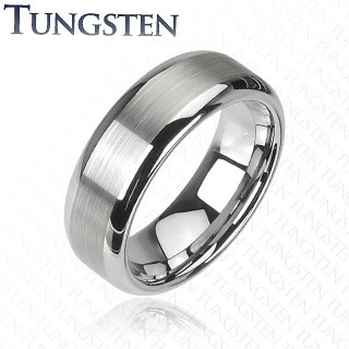 Prsten z wolframu stříbrné barvy - broušený středový pás, lesklé okraje - Velikost: 51, Šířka: 6 mm
