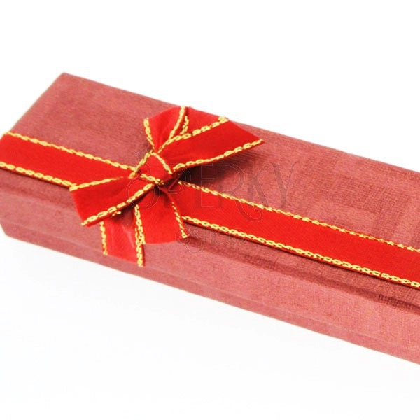 Dárková krabička na řetízek - červená, dvoubarevná mašle