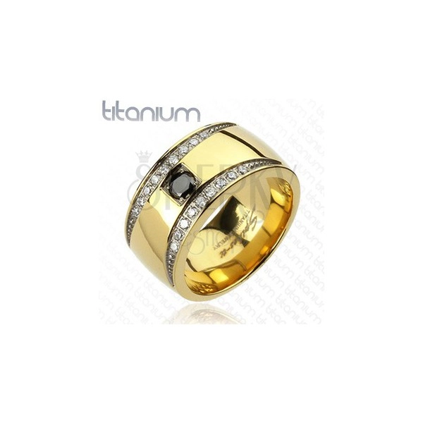 Prsten z titanu zlaté barvy se zirkonovými půlměsíci