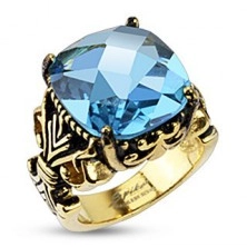 Ocelový prsten s královským motivem a velikým zirkonem