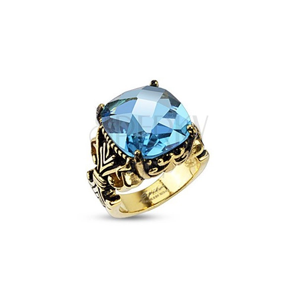 Ocelový prsten s královským motivem a velikým zirkonem