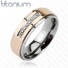 Prsten z titanu růžovozlaté barvy s řadou zirkonů