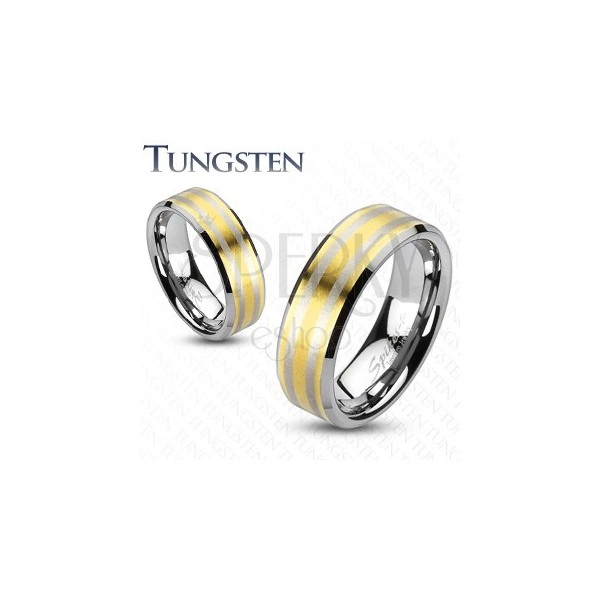 Wolframový prsten se dvěma pásky zlaté barvy