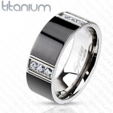 Prsten z titanu předělený čtyřmi řadami čirých zirkonů