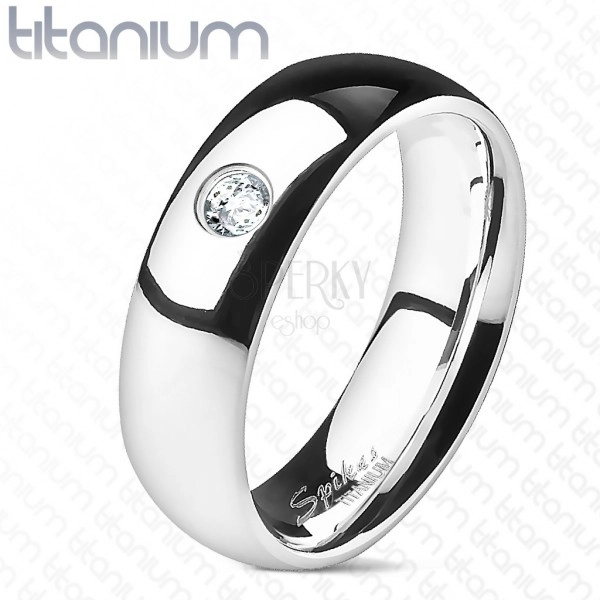 Titanový prsten se zirkonem - hladký, 4 mm
