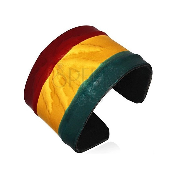 Kožený RASTA náramek - vystouplá marihuana, barvy Jamajky