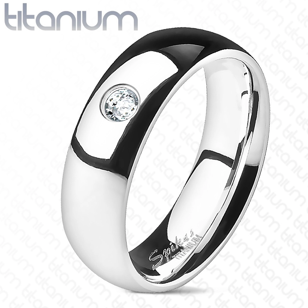 Prsten z titanu s čirým zirkonem - hladký, 6 mm - Velikost: 52