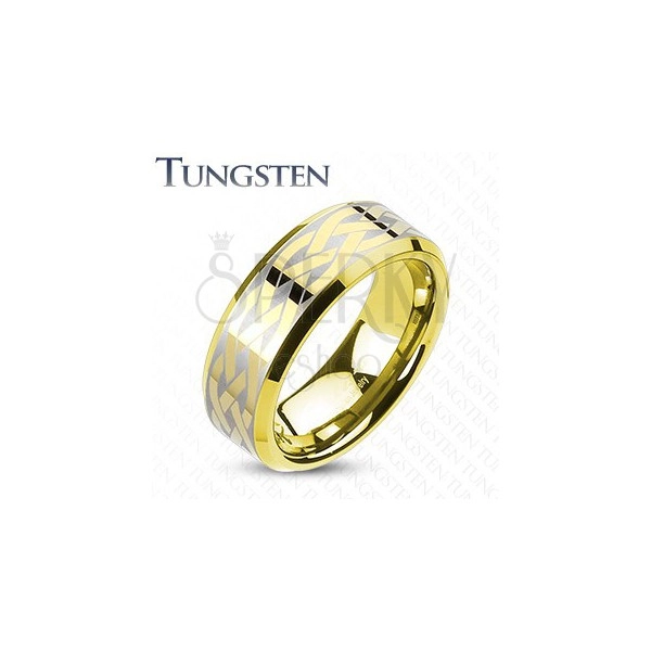 Wolframový prsten s keltským uzlem zlaté barvy