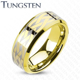 Wolframový prsten s keltským uzlem zlaté barvy - Velikost: 65