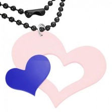 Růžovo-modrý přívěsek z akrylu, velké a malé srdce