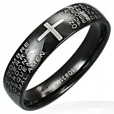 Prsten z oceli s modlitbou a křížkem