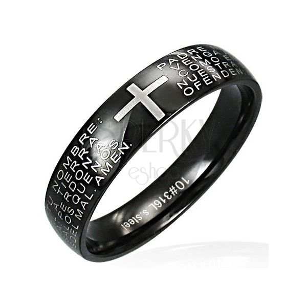 Prsten z oceli s modlitbou a křížkem