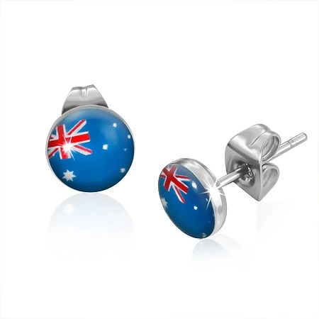 Puzetové náušnice z oceli - vlajka Austrálie