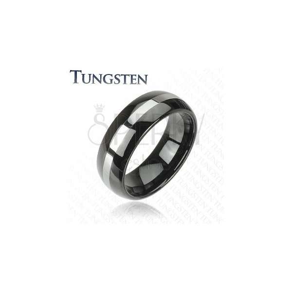 Černý wolframový prsten se stříbrným pruhem, 6 mm
