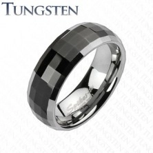 Prsten z wolframu v disco stylu - černý střed, stříbrné okraje