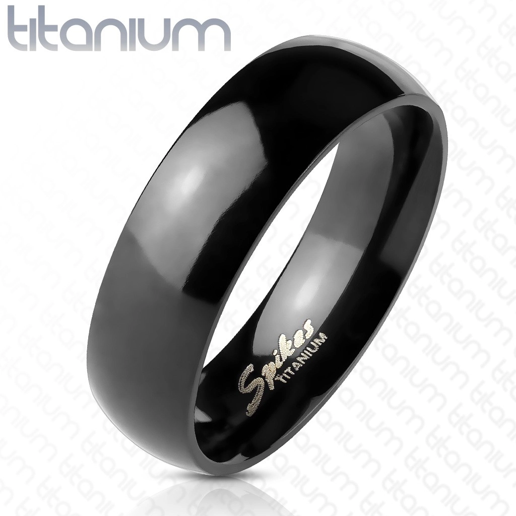 Černý prsten z titanu - hladký s vysokým leskem, 6 mm - Velikost: 64