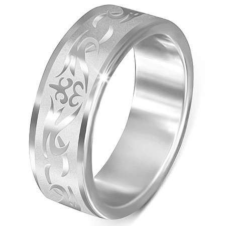 Ocelový prsten - matný s lesklým kmenovým vzorem - Velikost: 54