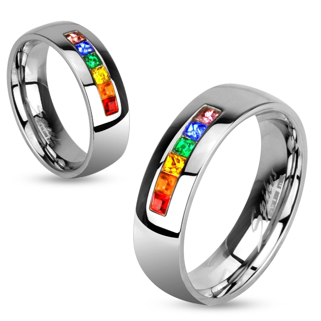 Ocelový prsten s různobarevnými zirkony - Velikost: 57