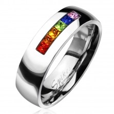 Ocelový prsten s různobarevnými zirkony