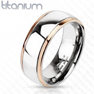 Titanový prsten s okraji měděné barvy a středem stříbrné barvy - Velikost: 59