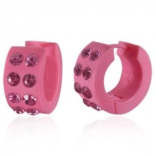 Akrylové náušnice - růžové kroužky s kamínky