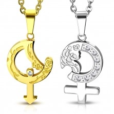 Ocelové přívěsky pro dvojici - zlatá a stříbrná barva, symboly muže a ženy s růží