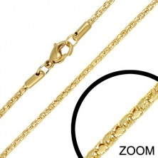 Ocelový řetízek - zlatý dutý had, propojené články, 2 mm