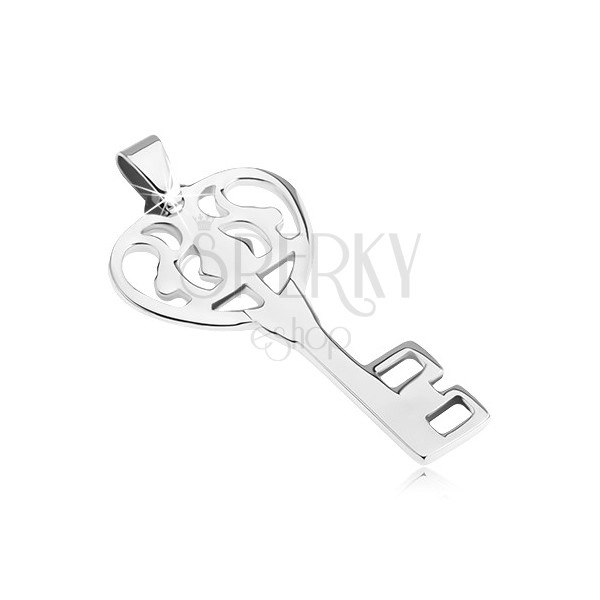 Přívěsek z oceli - lesklý zdobený klíč od srdce
