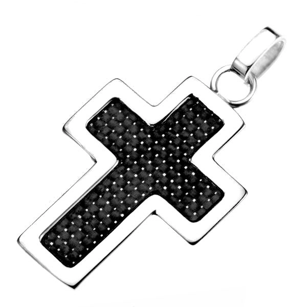 Ocelový přívěsek - stříbrný obrys kříže s černou strukturou