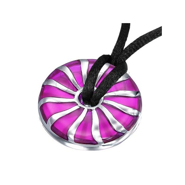 Přívěsek z oceli spirálovitý fialový kruh se středovou dírkou