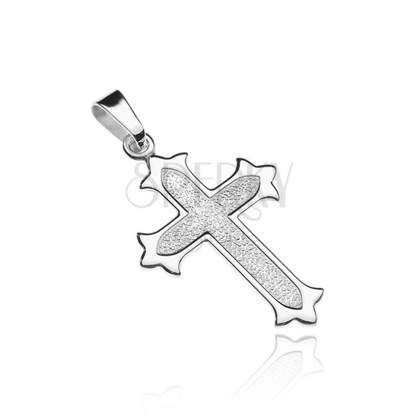 Stříbrný kříž 925 - členité cípy s lesklým lemem, zrnitý střed