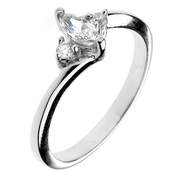 Zásnubní prsten ze stříbra 925 - zirkon ve tvaru zrnka a dva malé zirkony - Velikost: 60
