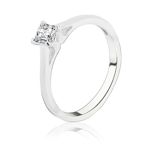 Snubní prsten ze stříbra 925 - čtvercový zirkon s vystouplým uchycením - Velikost: 49