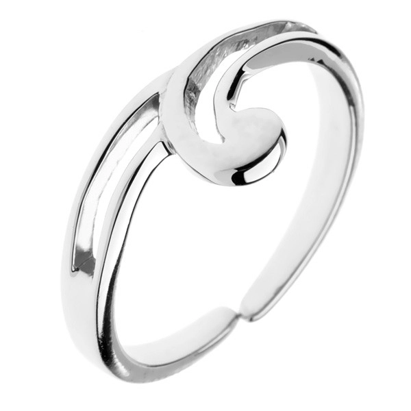Levně Stříbrný prsten 925 - výběžek ve tvaru vlnky, dvojitá linka, nastavitelný