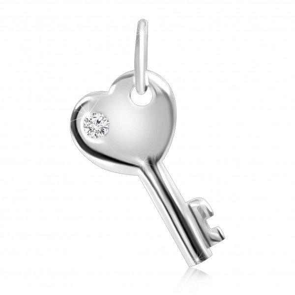 Přívěsek ze stříbra 925 - srdíčkový klíč se vsazeným zirkonem