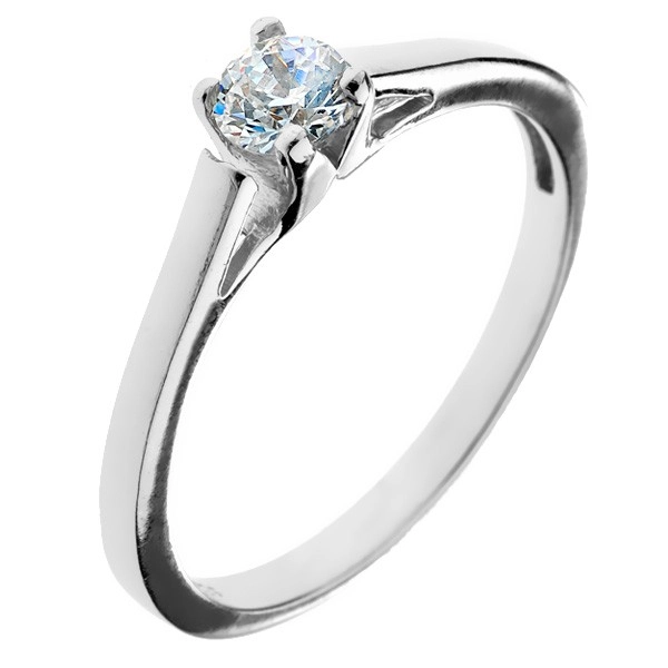 Zásnubní prsten ze stříbra 925 - kulatý zirkon v kalichu - Velikost: 48