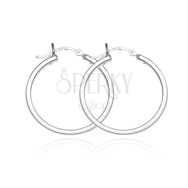 Stříbrné kruhové náušnice 925 - lesklý čtyřhranný obvod, 28 mm