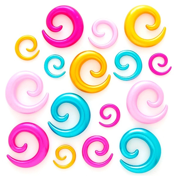 Expander do ucha - různobarevné lesklé spirály - Tloušťka : 3 mm, Barva piercing: Růžová Pink