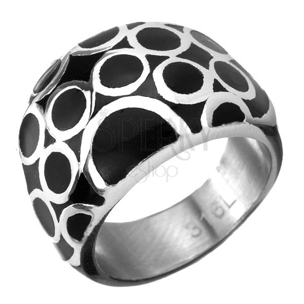 Prsten z chirurgické oceli - černý s kroužky