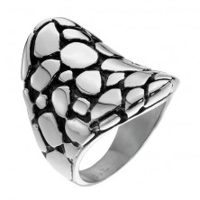 Ocelový patinovaný prsten - motiv kamenů