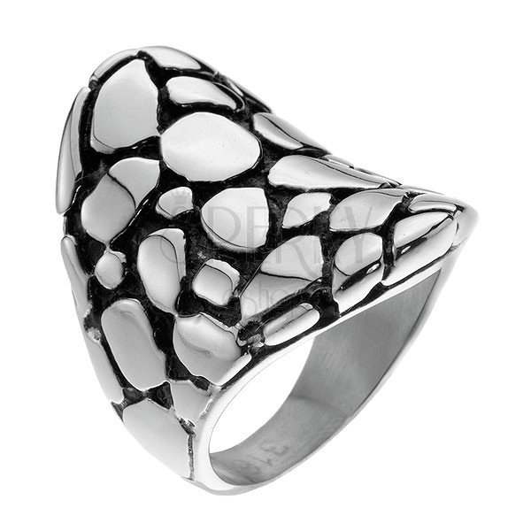 Ocelový patinovaný prsten - motiv kamenů