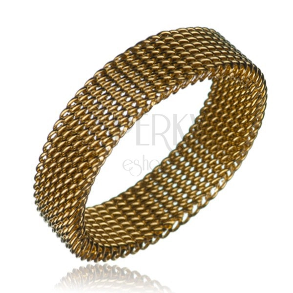 Ocelový prsten - řetízkový řemínek, zlatý, 6 mm