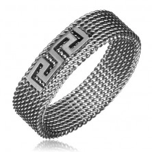 Prsten z oceli - řetízkový s řeckým klíčem, stříbrný, 6 mm