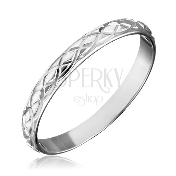 Stříbrný prsten 925 - propletané gravírované slzy