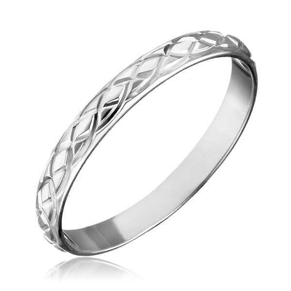 Stříbrný prsten 925 - propletané gravírované slzy - Velikost: 55