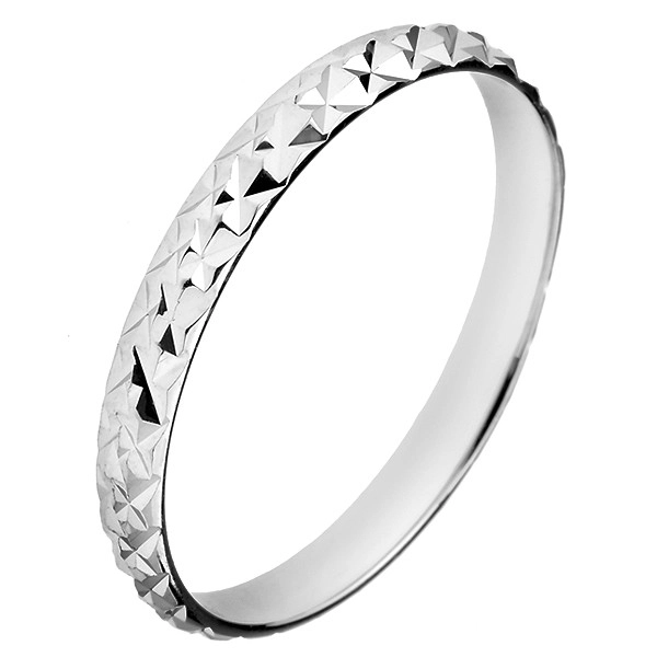 Stříbrný třpytivý prsten 925 - vystouplé kosočtverce - Velikost: 50