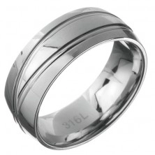 Ocelový prsten - obroučka se dvěma dvojitými čarami