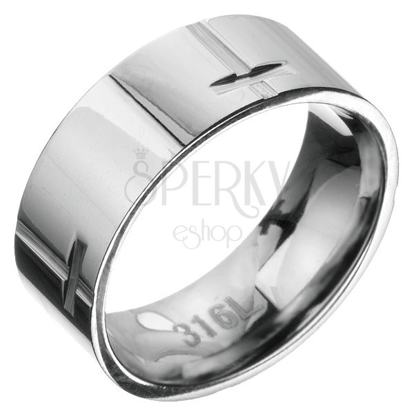 Ocelový prsten - obruč s křížovým vzorem